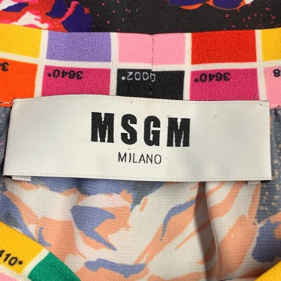 MSGM Size M Brown Multi Color Polyester Floral Bow A-Line Dress - Picture 9 of 11